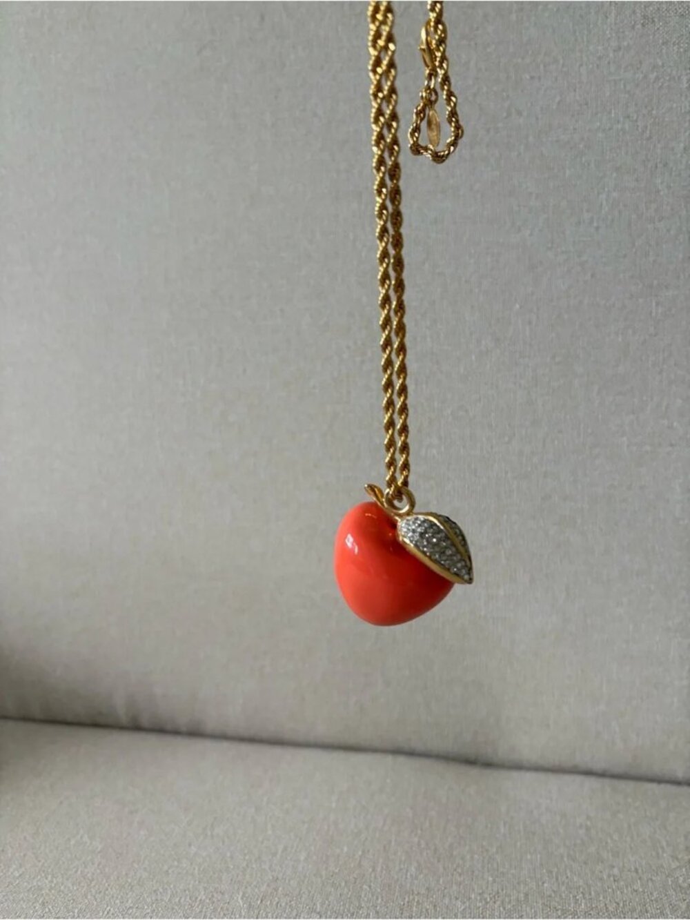 Kenneth Jay Lane Gold-Tone Chain with Apple Charm - Picture 3 of 5